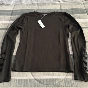 J. Crew Refined Rib T-Shirt with Velvet Bow Cuffs in Black size XXS